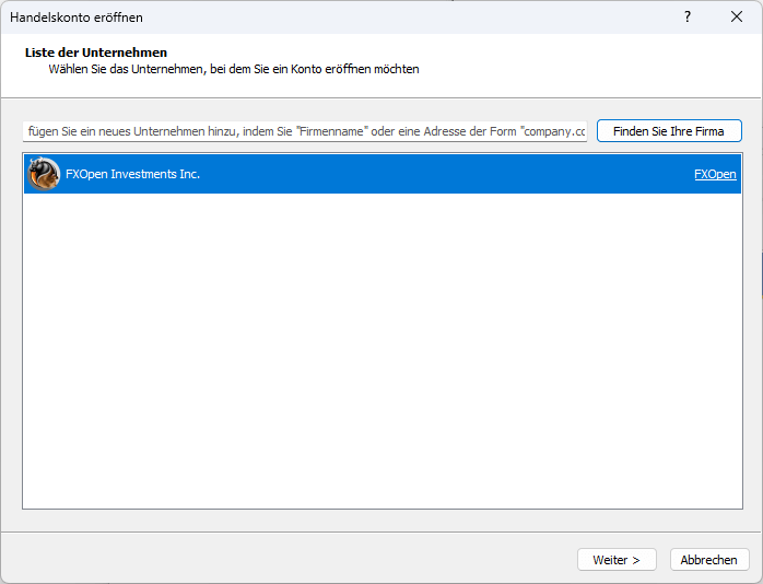 FXOpen Demokonto Schritt 2