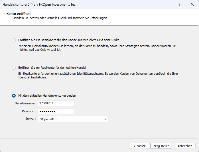 FXOpen Demokonto Schritt 3