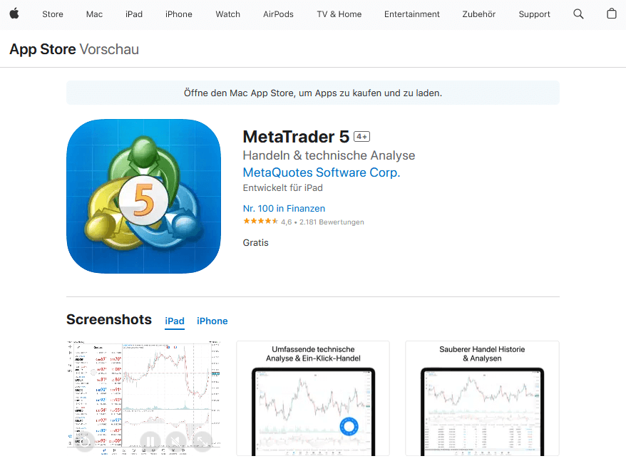 MetaTrader App-Download im Apple App Store