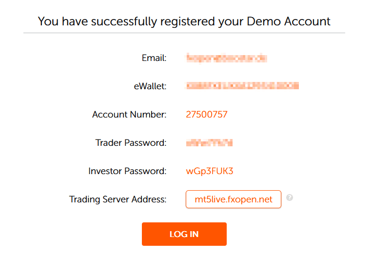 FXOpen: Zugangsdaten für meinen FXOpen Demoaccount